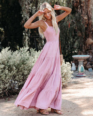 Sunshower – Gestuftes Maxikleid aus Baumwolle – Altrosa