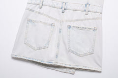 White Graphic denim drawstring Dresses