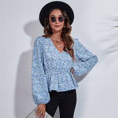 Frosted Cranberry Floral Peplum Blouse Ins Street