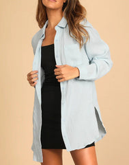 Cobie Cotton Frayed Button Down Top - Light Blue - FINAL SALE MIOU-001