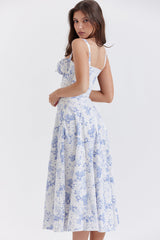 Felizia Blue Print Puff Sleeve Sundress