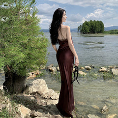 Boat Neck Backless Split Dress