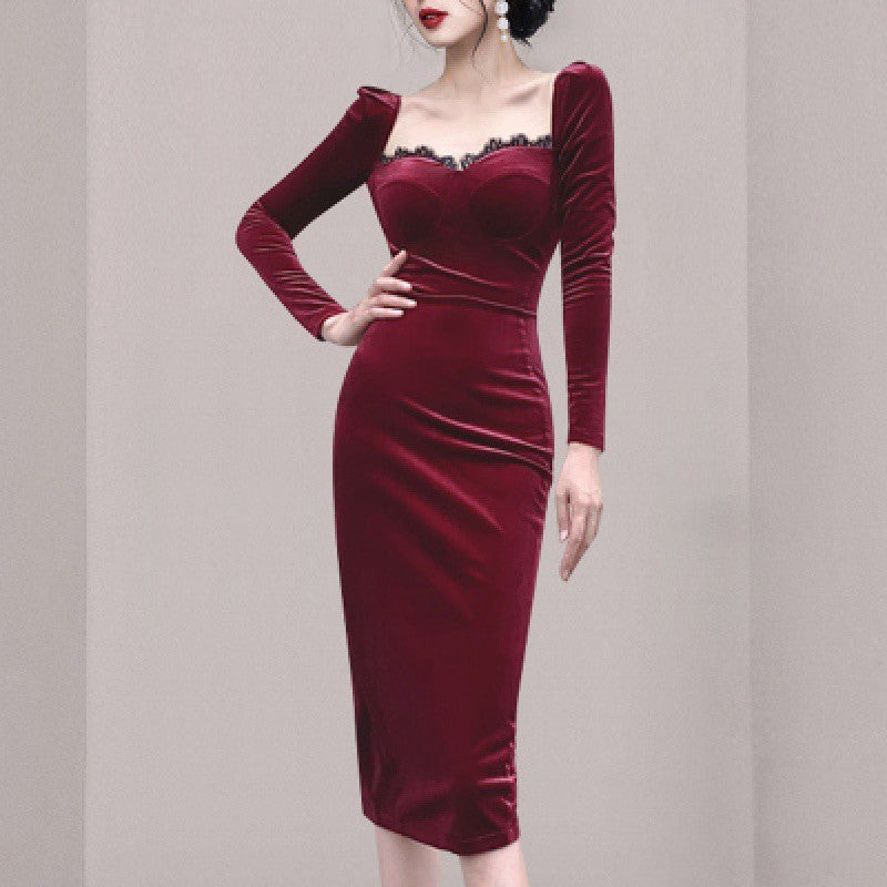 Wine Velvet Corset Dress Newgew