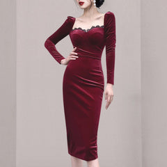 Wine Velvet Corset Dress Newgew
