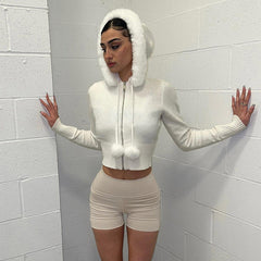 90er-Strickjacke mit Reißverschluss und Kunstbesatz