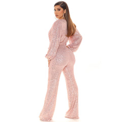 Eissa Sequin Drape Jumpsuit - Rose Gold Ins Street
