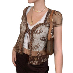 Crop Top aus transparenter Netzspitze