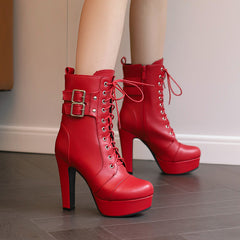 Black/Red Platform Stiletto High Heel Ankle Boots