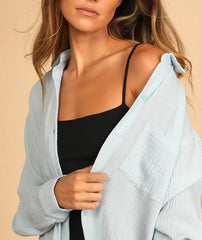 Cobie Cotton Frayed Button Down Top - Light Blue - FINAL SALE MIOU-001