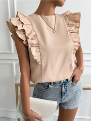 Round Neck Sleeveless Solid Color Tank Top T-Shirt Women's Top