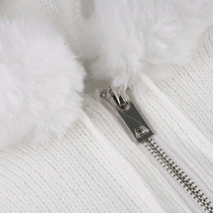 90er-Strickjacke mit Reißverschluss und Kunstbesatz