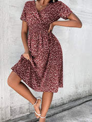 V-neck Short-sleeved Printed Dress