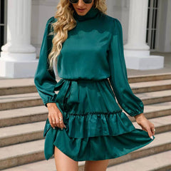Long Sleeve Ruffle Hem Mini Dresses