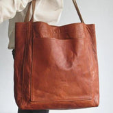 soft leather with pocket retro oil wax leather large capacity tote bag