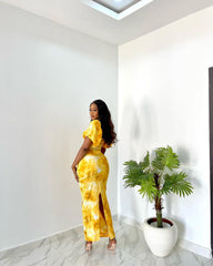 Abbi Cotton Floral Smocked Puff Sleeve Dress - Yellow Multi ENDL-001