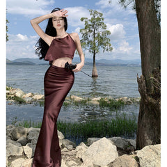 Boat Neck Backless Split Dress