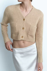 Stone – Kurzer Cardigan aus Baumwollmischung mit Taschen - Anthrazit