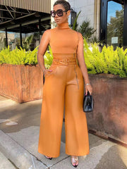 PU-Hose mit hoher Taille und weitem Bein