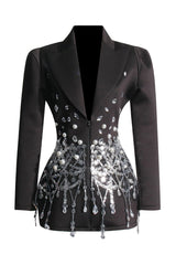 Refined Rhinestone Sequined Design Long Sleeve Dress