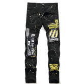 Golden print black men jeans