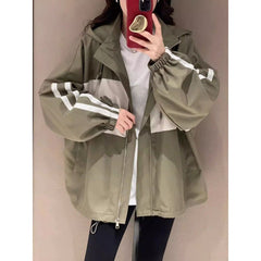 Übergroßes Kapuzensweatshirt mit Reißverschluss und blauen Seitenstreifen