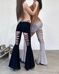 Cayetlin Ripped Low Waist Flare Trousers