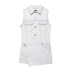 White Graphic denim drawstring Dresses