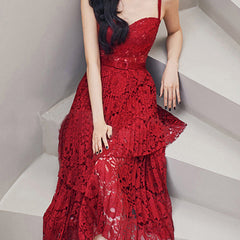 Malerisches Häkel-Midikleid mit Taschen - Burgunderrot