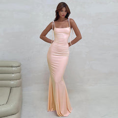 Coral red suspender dress