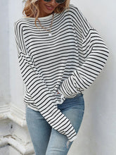 Striped Leaf Off-Shoulder T-Sleeve Top