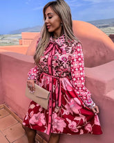 Zyla Hemdblusenkleid aus Satin mit Knopfleiste und gemischtem Print