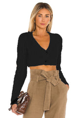 Tyler – Kurzer Chenille-Cardigan mit Knopfleiste vorne – Aqua