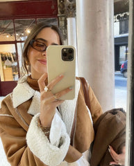 Shona Pocketed Faux Leather Sherpa Jacket - Brown