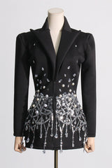 Refined Rhinestone Sequined Design Long Sleeve Dress