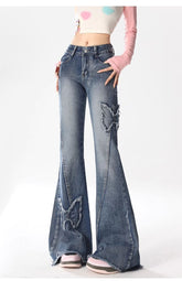 Vintage Washed Butterfly Flare Jeans