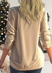 Gesmoktes Top mit Pailletten und tiefem Kragen