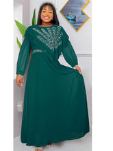 Chiffon Langarm Strass Maxikleider