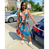 Maxikleid mit abstraktem Print - Mehrfarbig