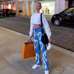 Heart Graffiti Print Straight Jeans