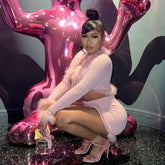 Satin-Hemdblusenkleid mit Federbesatz