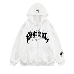 Star Logo Distressed Oversized Zip Up Hoodie