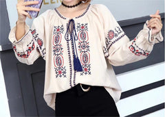 Qadeer Cotton Embroidered Tie Front Top - FINAL SALE