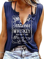 Fun Letter Printed V-neck Sleeveless T-shirt