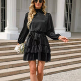 Long Sleeve Ruffle Hem Mini Dresses