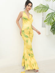 A-Linien-Minikleid mit Batikmuster und quadratischem Ausschnitt - Gelb