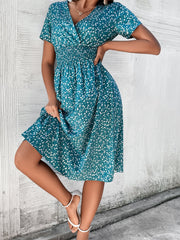 V-neck Short-sleeved Printed Dress