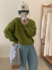 Neuer Vintage-Langarm-Kapuzen-Strickpullover