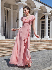 Gerüschtes Maxikleid in Rosa