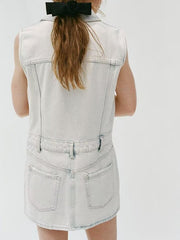 White Graphic denim drawstring Dresses