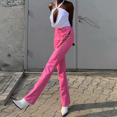 Low Rise Eyelet Lace-Up Jeans